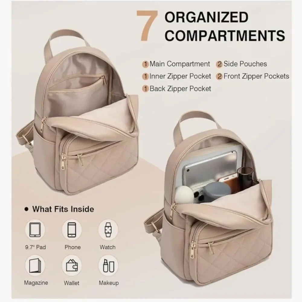 NWT Marvolia Mini Backpack for Women - Vegan Leather Small Fashion Purse Khaki